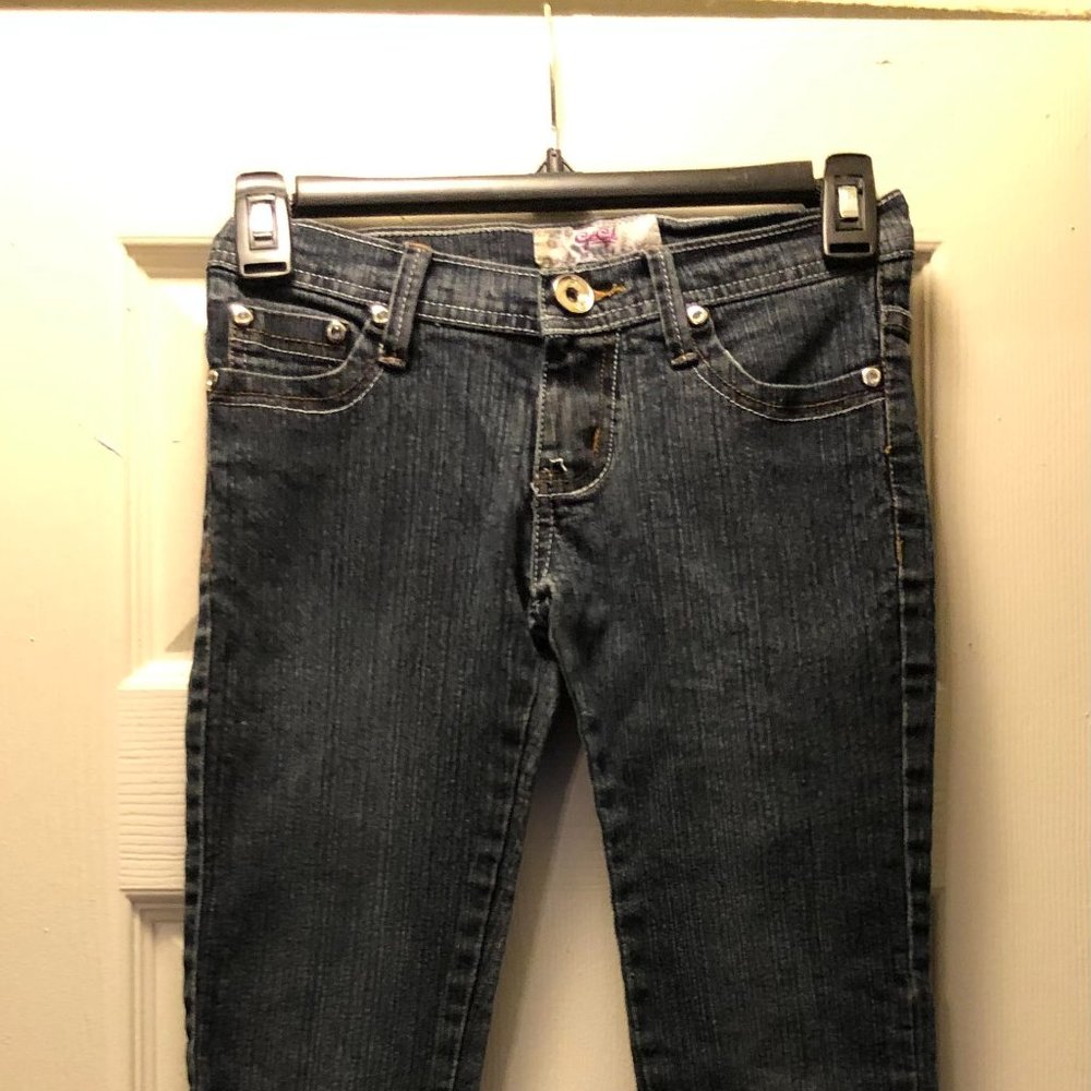 GéGé size 8 dark blue jeans with purple crosses on the back pockets - Picture 1 of 3